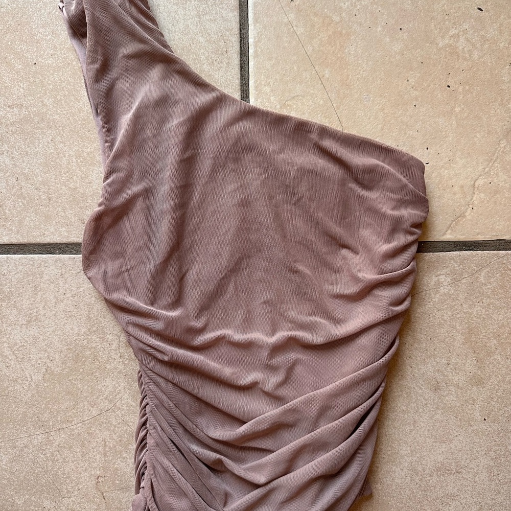Elegant One-Shoulder Dress in Taupe